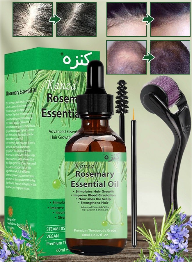 Kanza 60ml Rosemary Oil with Roller for Hair Growth Pure Organic Rosemary Essential Oil Hair Scalp Oil Pure and Natural Premium Quality Oil Hair Loss Treatment Oil Hair Growth Serum for Men and Women  - Image 1