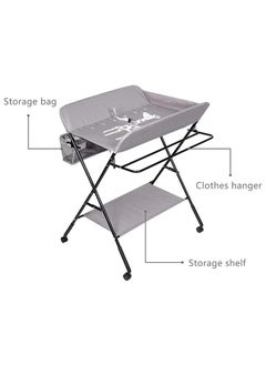 XiuWoo Portable Foldable Baby Changing Table Baby Care Desk Diaper Mat Nursery Table Adjustable Baby Care Desk With Wheels Safety Belt Storage Basket For Infant, Waterproof Diaper Pad Topper  - Image 5