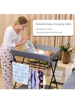 XiuWoo Portable Foldable Baby Changing Table Baby Care Desk Diaper Mat Nursery Table Adjustable Baby Care Desk With Wheels Safety Belt Storage Basket For Infant, Waterproof Diaper Pad Topper  - Image 4