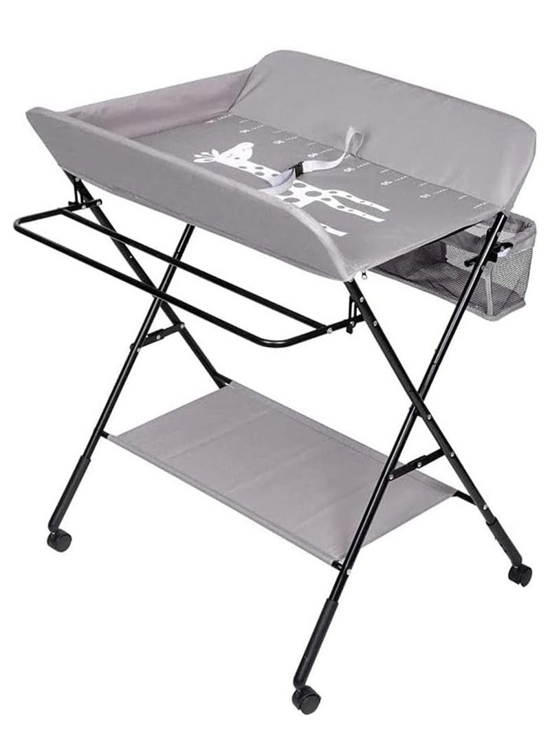 XiuWoo Portable Foldable Baby Changing Table Baby Care Desk Diaper Mat Nursery Table Adjustable Baby Care Desk With Wheels Safety Belt Storage Basket For Infant, Waterproof Diaper Pad Topper  - Image 1