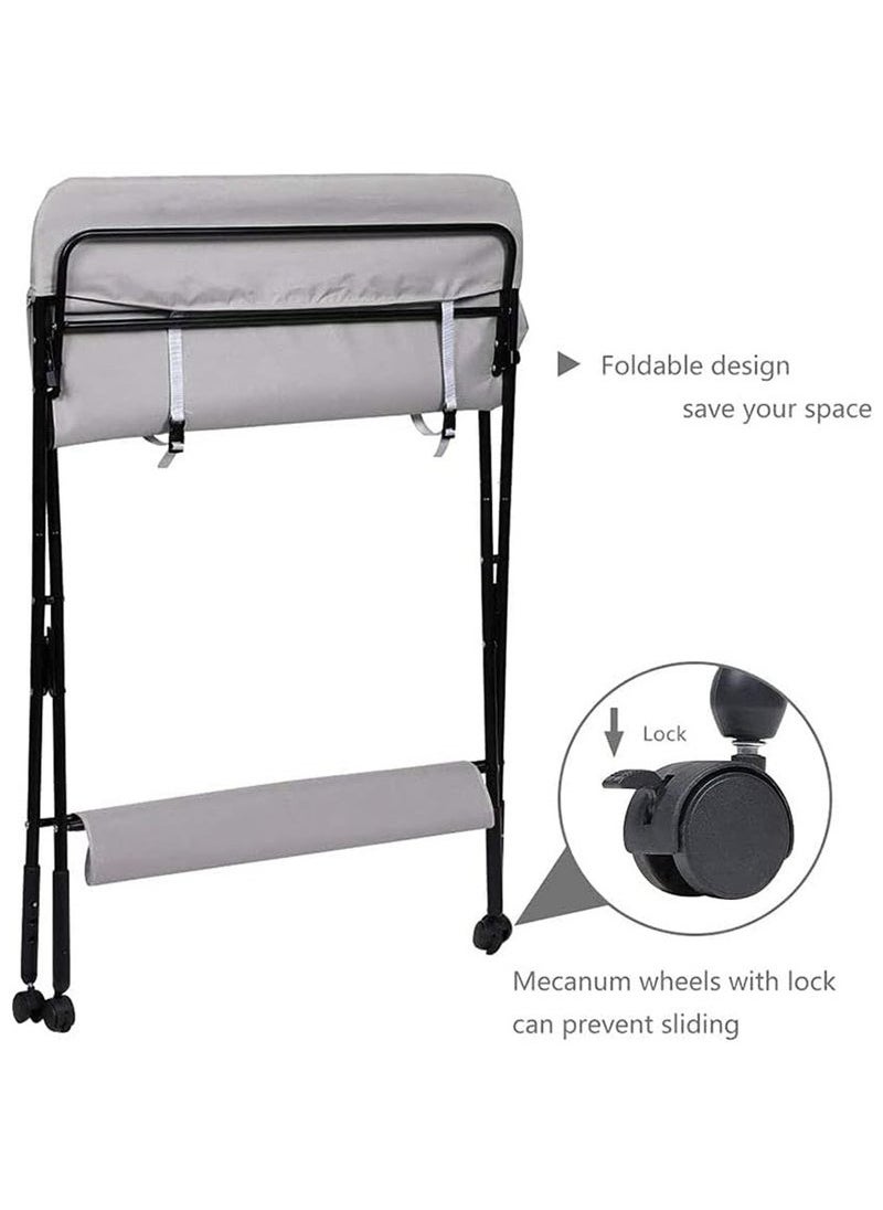 XiuWoo Portable Foldable Baby Changing Table Baby Care Desk Diaper Mat Nursery Table Adjustable Baby Care Desk With Wheels Safety Belt Storage Basket For Infant, Waterproof Diaper Pad Topper  - Image 2