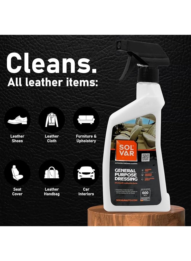 Generic Solvar General Purpose Dressing 600Ml – Multi-Surface Automotive Conditioner And Glossing Spray For Leather, Vinyl, Plastic – Natural Shine Finish, No Greasy Or Sticky Residue, Uv Protection  - Image 4