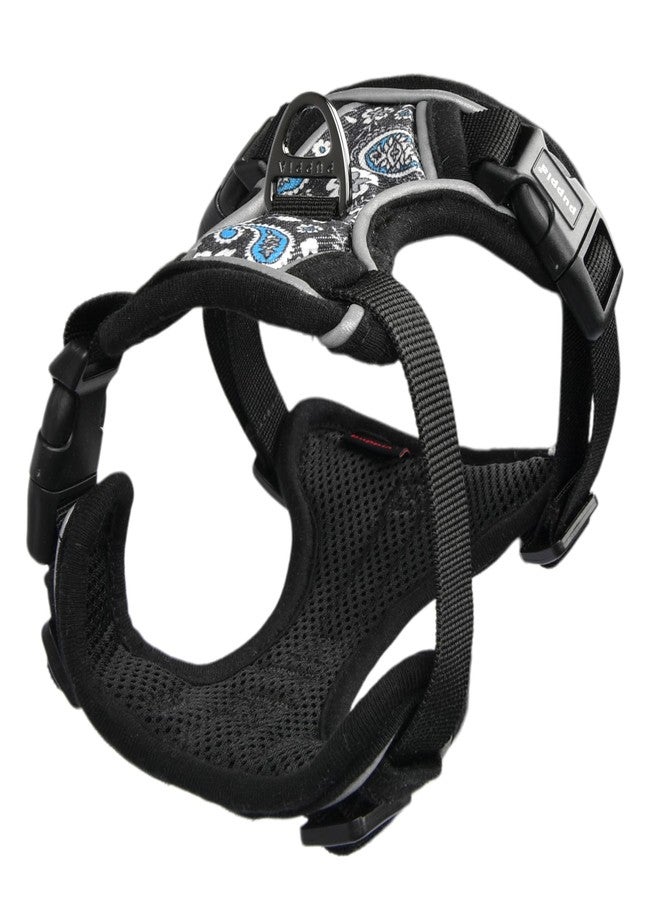 Puppia Cynthia Dog Harness H Sturdy Adjustable Neck and Chest Reflective Flower Pattern Front and Back D-Ring for Small and Medium Dogs, Black, Medium - Image 1