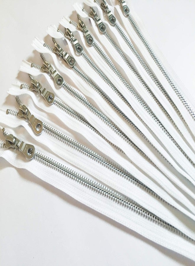 Craftbot YKK Aluminum Metal Zippers with Donut Pull 8 Inch Number 5 in White Silver Teeth Set of 12 Pieces by Craftbot - Image 2