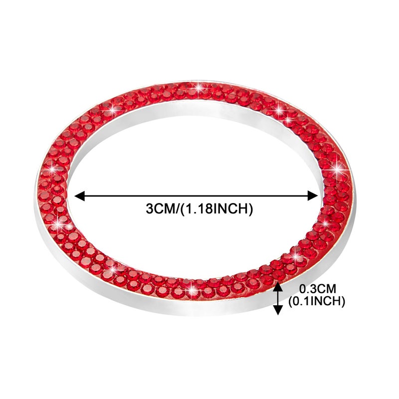 WINKA 2pcs Bling Car Engine Start Button Cover Diamond Crystal Push Start Stop Button Ring Sparkly Bling Ignition Button Cover Rhinestone Keyless Ignition Ring Universal Car Accessories (Red) - Image 2