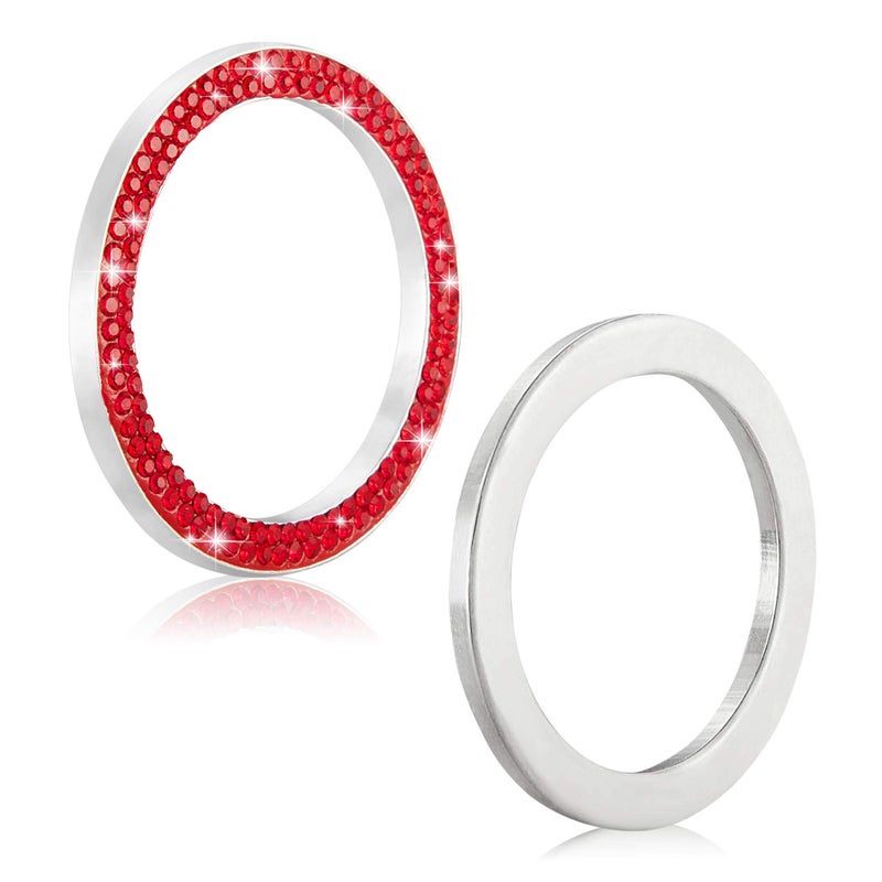 WINKA 2pcs Bling Car Engine Start Button Cover Diamond Crystal Push Start Stop Button Ring Sparkly Bling Ignition Button Cover Rhinestone Keyless Ignition Ring Universal Car Accessories (Red) - Image 3