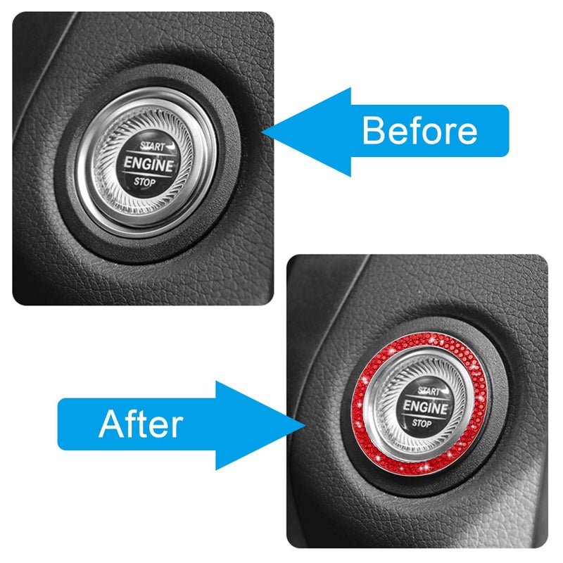 WINKA 2pcs Bling Car Engine Start Button Cover Diamond Crystal Push Start Stop Button Ring Sparkly Bling Ignition Button Cover Rhinestone Keyless Ignition Ring Universal Car Accessories (Red) - Image 4