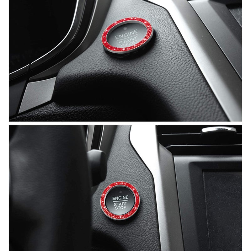 WINKA 2pcs Bling Car Engine Start Button Cover Diamond Crystal Push Start Stop Button Ring Sparkly Bling Ignition Button Cover Rhinestone Keyless Ignition Ring Universal Car Accessories (Red) - Image 5