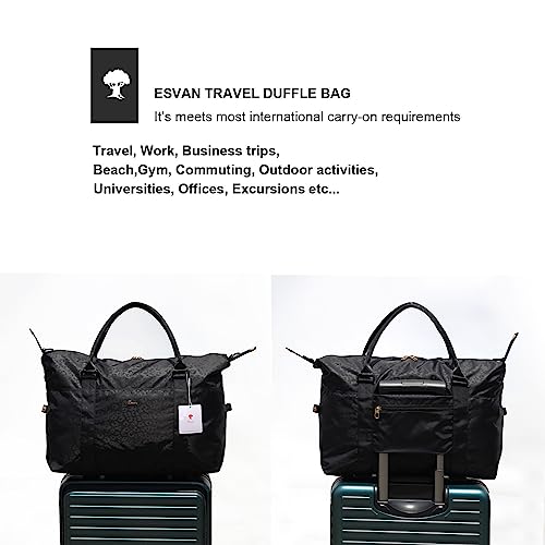 ESVAN Travel Tote Duffel Gym Bag,Weekender Overnight Carry-on Tote Crossbody Bag with Wet Pocket and Trolley Sleeve Upgraded ([A] 1) - Image 3