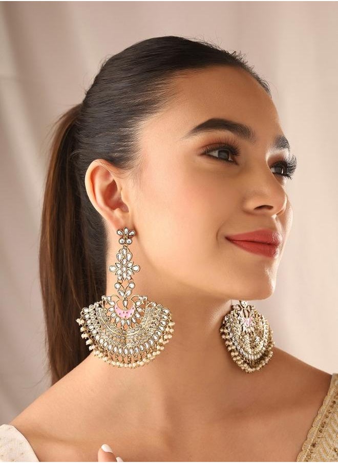 Priyaasi Elegant Women Pink Brass Earrings with pattern and secured with Post and Back closure and styled in ideal for Ethnic moments — crafted to elevate your special moments.  - Image 4