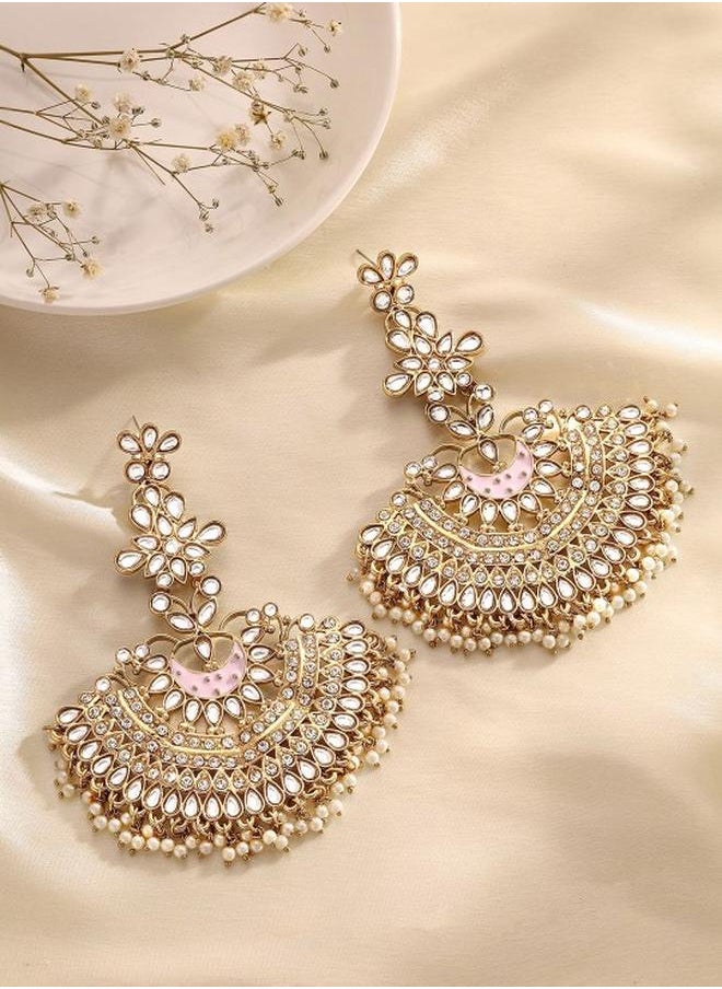 Priyaasi Elegant Women Pink Brass Earrings with pattern and secured with Post and Back closure and styled in ideal for Ethnic moments — crafted to elevate your special moments.  - Image 1