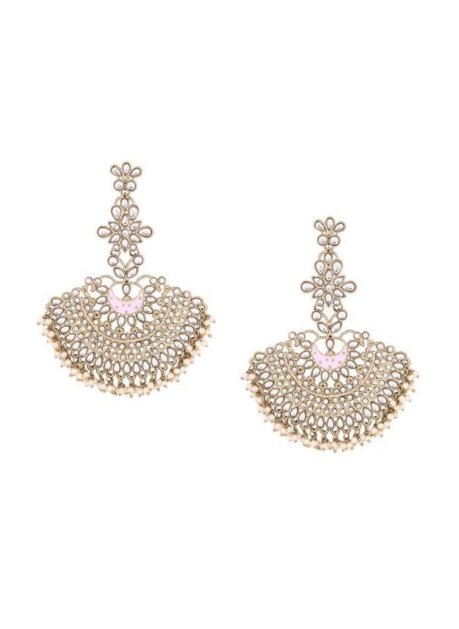 Priyaasi Elegant Women Pink Brass Earrings with pattern and secured with Post and Back closure and styled in ideal for Ethnic moments — crafted to elevate your special moments.  - Image 2