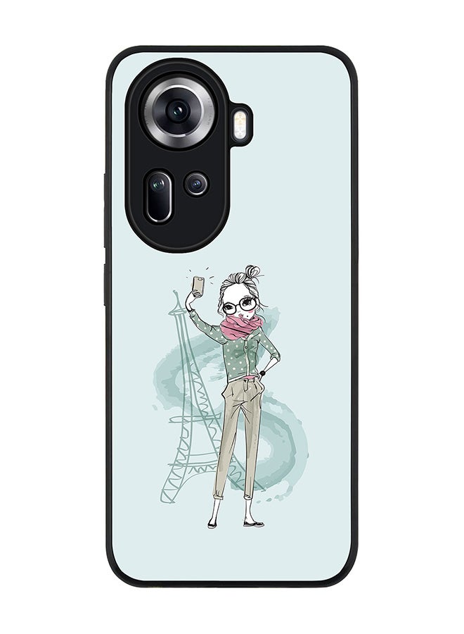 Stylizedd Rugged Black Edge Case for Oppo Reno11, Slim fit Soft Case Flexible Rubber Edges Anti Drop TPU Gel Thin Cover -  Selfie by Eiffel - Image 1