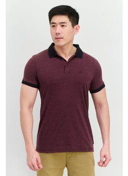 Men Regular Fit Brand Logo Short Sleeves Polo Shirt, Burgundy