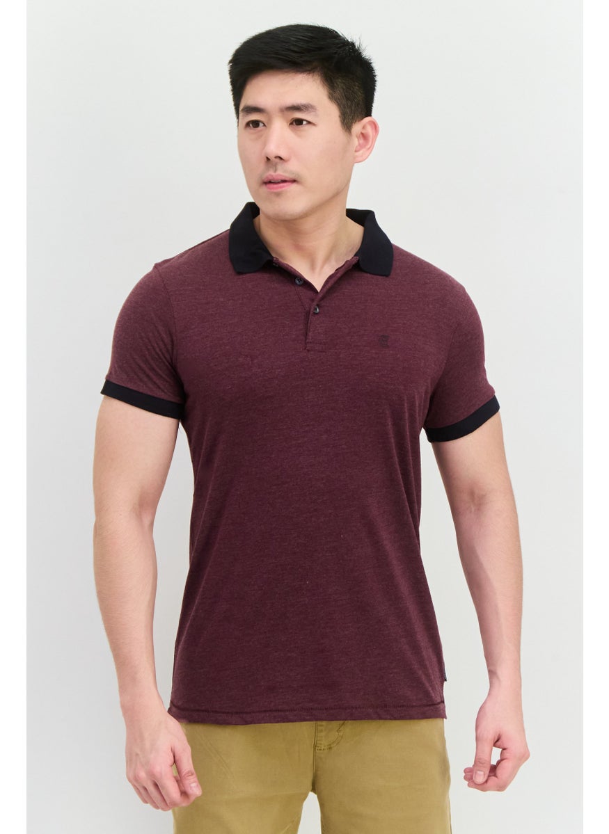 French Connection - Men Regular Fit Brand Logo Short Sleeves Polo Shirt, Burgundy - Image 1