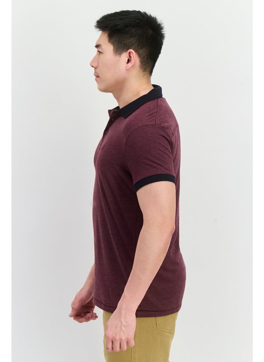 French Connection - Men Regular Fit Brand Logo Short Sleeves Polo Shirt, Burgundy - Image 1