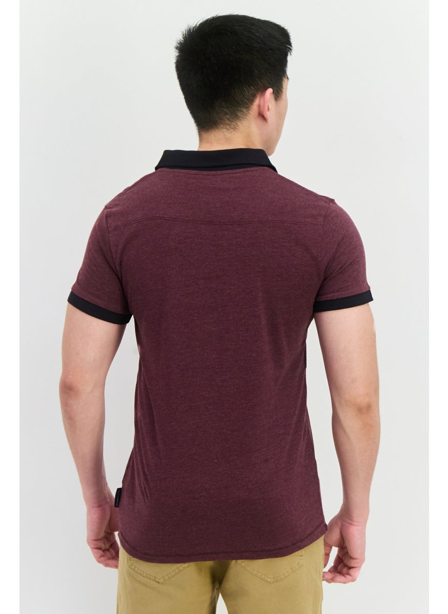 French Connection - Men Regular Fit Brand Logo Short Sleeves Polo Shirt, Burgundy - Image 1