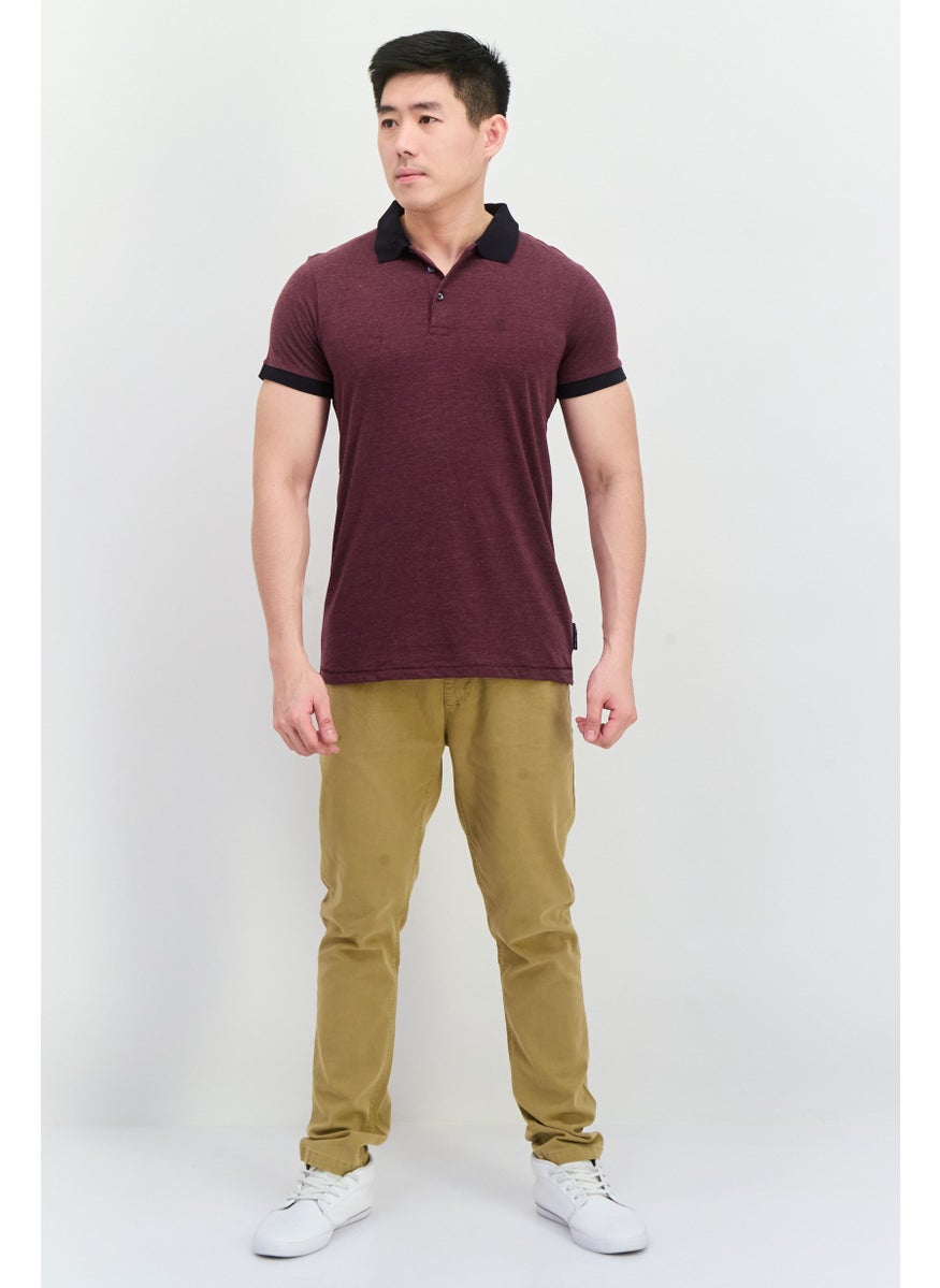 French Connection - Men Regular Fit Brand Logo Short Sleeves Polo Shirt, Burgundy - Image 1