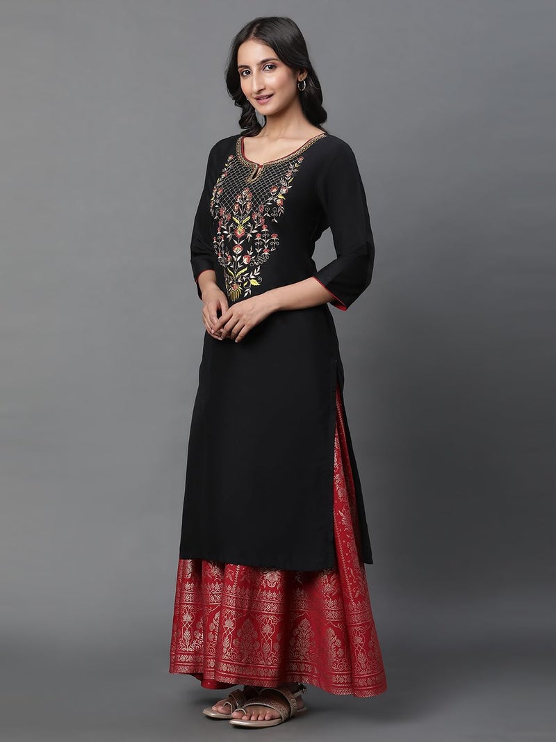 Aurelia Black Embroidered Blend Long Kurta with Sequins - Image 3