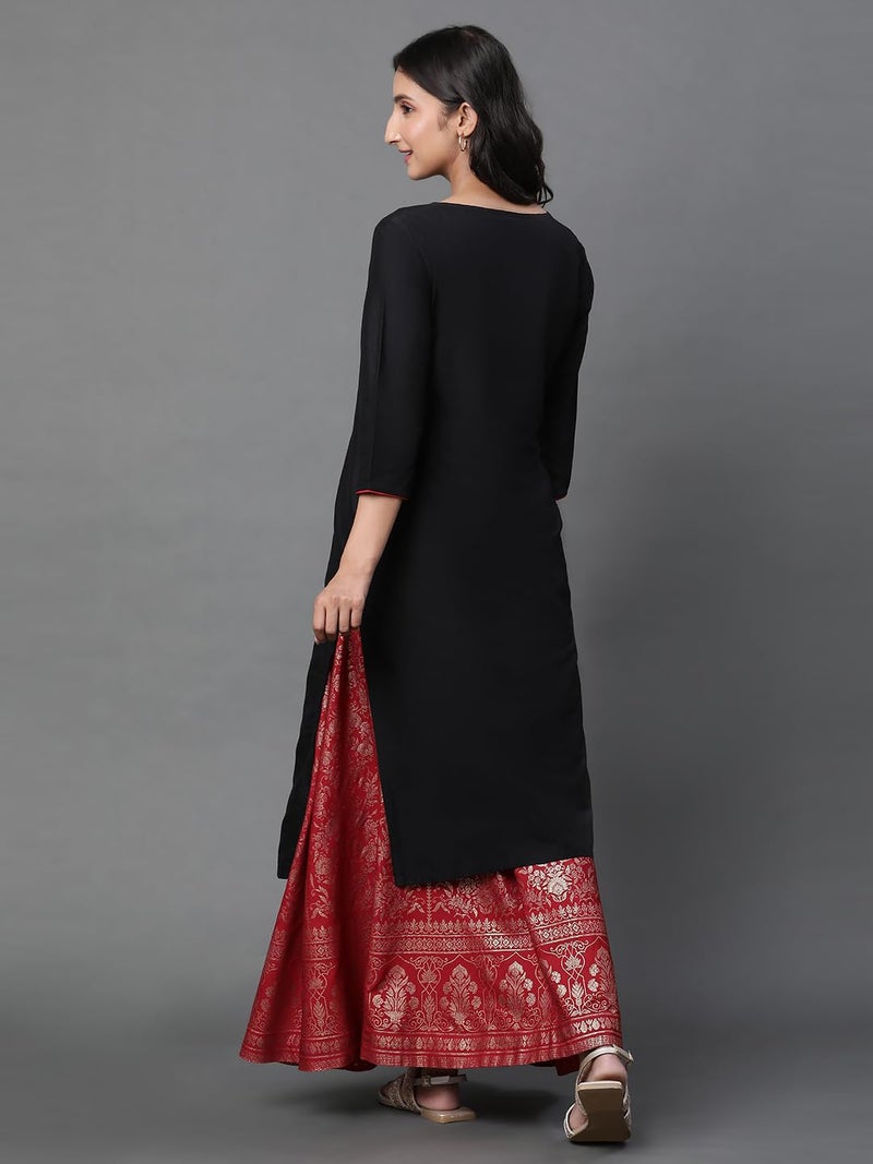 Aurelia Black Embroidered Blend Long Kurta with Sequins - Image 4