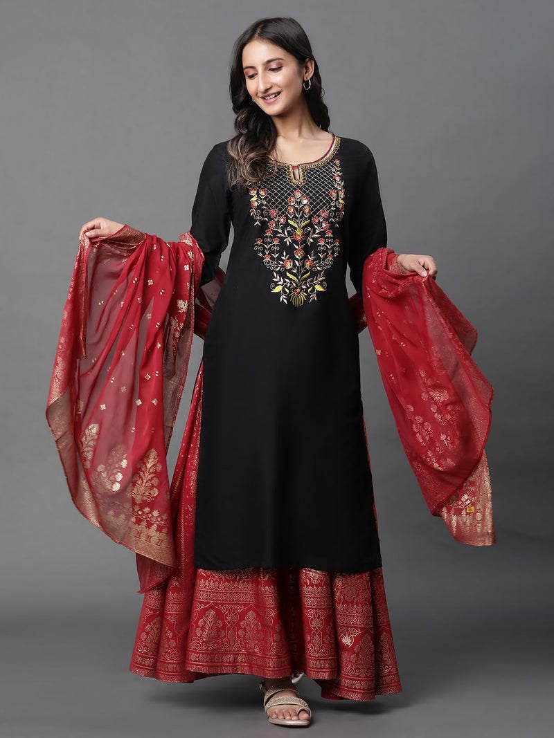 Aurelia Black Embroidered Blend Long Kurta with Sequins - Image 5