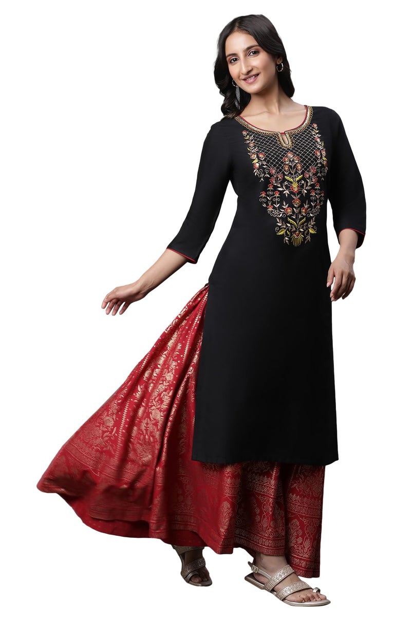 Aurelia Black Embroidered Blend Long Kurta with Sequins - Image 1