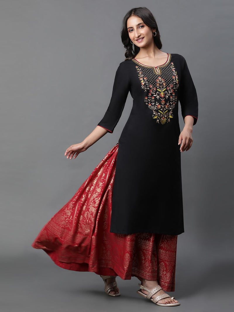 Aurelia Black Embroidered Blend Long Kurta with Sequins - Image 2