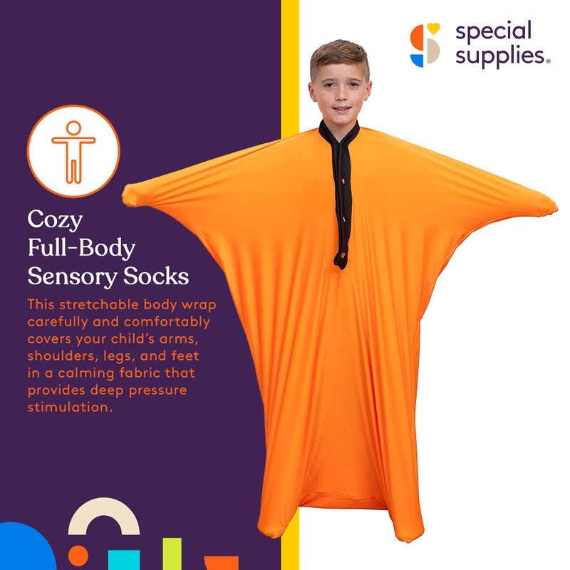 Special Supplies Orange Sensory Body Sock Full-Body Wrap to Relieve Stress, Stretchy, Breathable Cozy Sensory Sack for Boys, Girls, Safe, Comfortable, Calming Relief Cocoon (Small 40"x27") - Image 5
