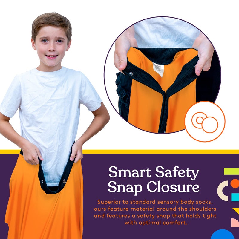 Special Supplies Orange Sensory Body Sock Full-Body Wrap to Relieve Stress, Stretchy, Breathable Cozy Sensory Sack for Boys, Girls, Safe, Comfortable, Calming Relief Cocoon (Small 40"x27") - Image 3