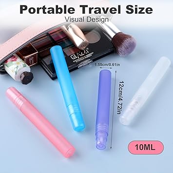 Amaxiu Mini Portable Spray Bottles Refillable Perfume Bottle Travel Size Small Empty Sample Container Plastic Frosted Atomizer for Makeup Water Perfume Hair12Pcs 10ml034 oz - Image 3