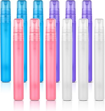 Amaxiu Mini Portable Spray Bottles Refillable Perfume Bottle Travel Size Small Empty Sample Container Plastic Frosted Atomizer for Makeup Water Perfume Hair12Pcs 10ml034 oz - Image 1