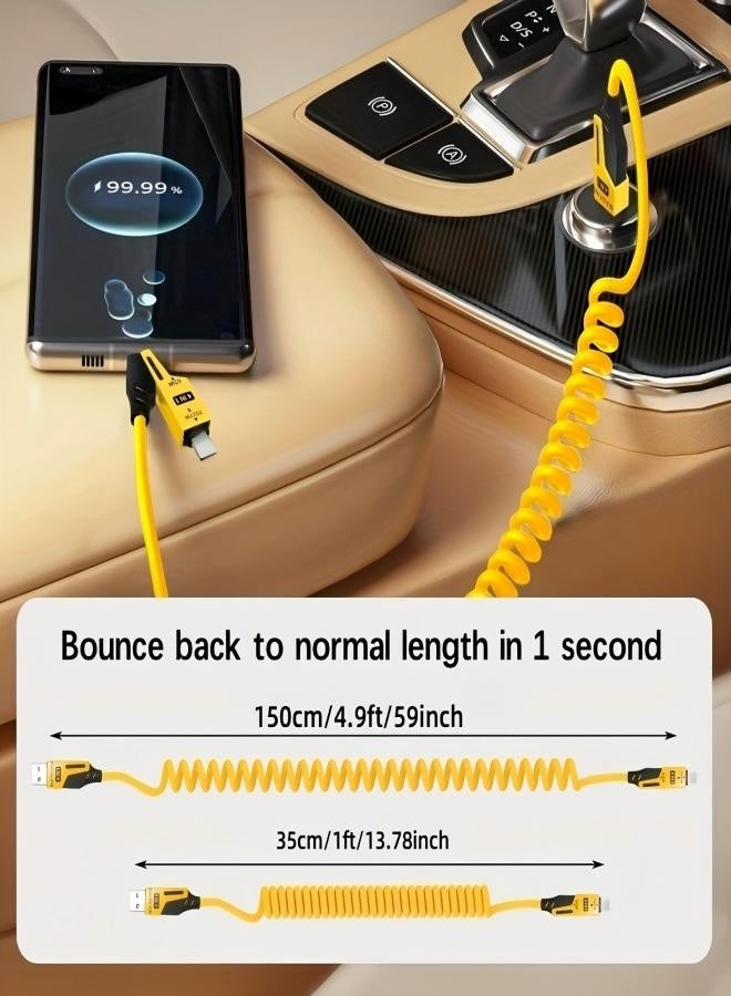 BASEMO 4-in-1 Spring Retractable USB Cable with 65W Super Fast Charging, Durable Car Charger Cable for Phones, Compati ble with iPhone, Samsung, Huawei, Xiaomi, Honor, Vivo, Oppo and More - Image 2