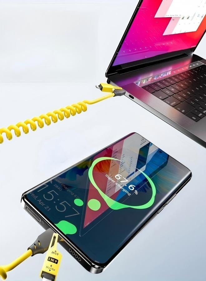 BASEMO 4-in-1 Spring Retractable USB Cable with 65W Super Fast Charging, Durable Car Charger Cable for Phones, Compati ble with iPhone, Samsung, Huawei, Xiaomi, Honor, Vivo, Oppo and More - Image 4