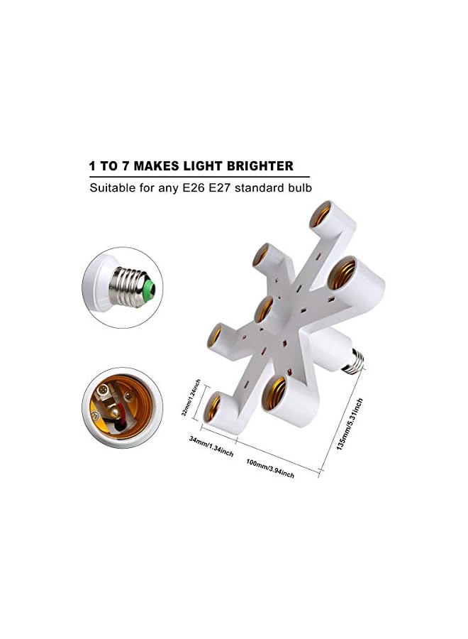 The Bros حامل مصباح E27 7 في 1، محول مقبس مصباح، محول قاعدة مصباح متعدد، حامل لمبات LED قياسي (أبيض) - Image 4