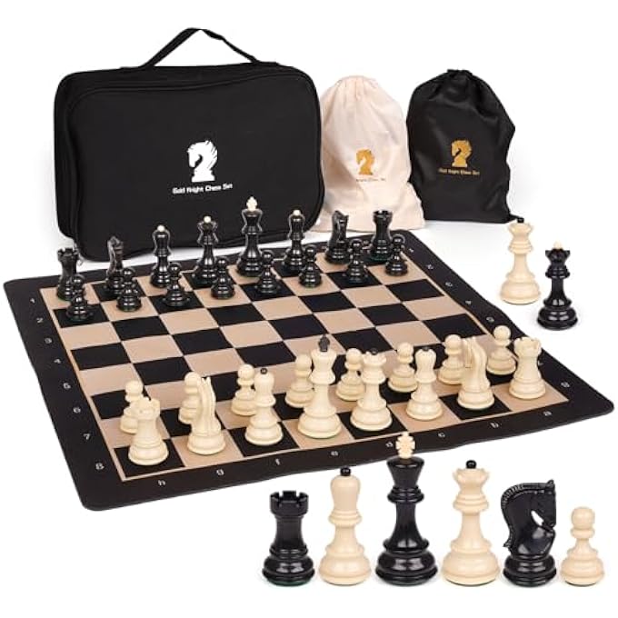 Agirlgle 20 Tournament Chess Set for Adults and Kids Foldable Silicone Chess Board Game Chess Pieces 38 King Height Portable Travel Chess Set Storage Bag for Outdoor Family Vintage Board Game - Image 1