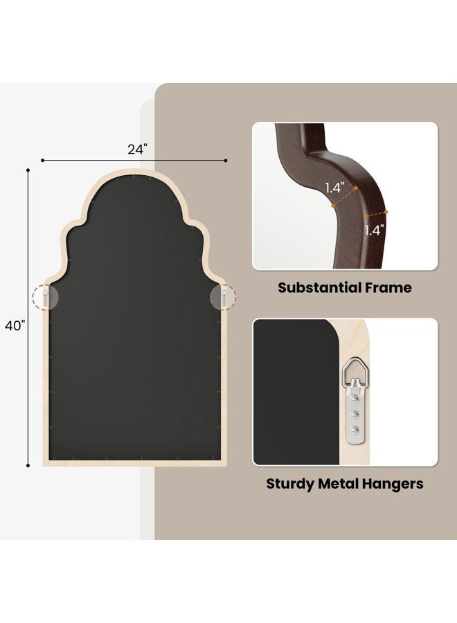 Pocetry 40"x24" Arched Wall Mirror, Solid Wood Frame, Mid-Century Modern Style, Decorative Mirrors for Bathroom Vanity, Entryway, Mantel, Dark Walnut Finish - Image 4