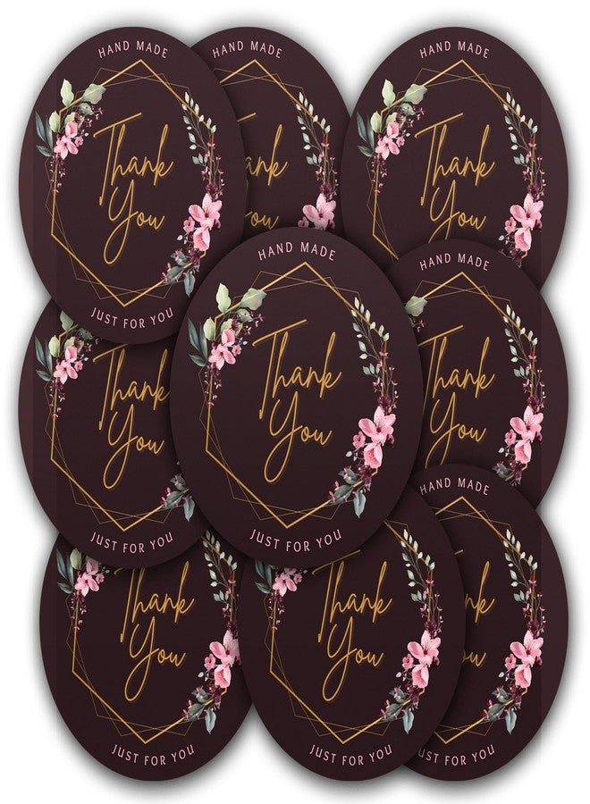 VAAIMAI 300 Pcs Thank You Handmade Just for You Floral Brown Color 1.5 Inch Round Baked Stickers, Paper Lables Tags for Baking Packaging, Envelope Seals, Party Wrap Bag. - Image 1