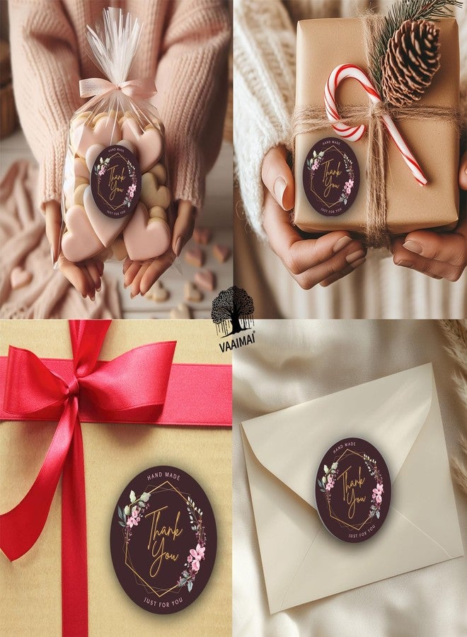 VAAIMAI 300 Pcs Thank You Handmade Just for You Floral Brown Color 1.5 Inch Round Baked Stickers, Paper Lables Tags for Baking Packaging, Envelope Seals, Party Wrap Bag. - Image 3