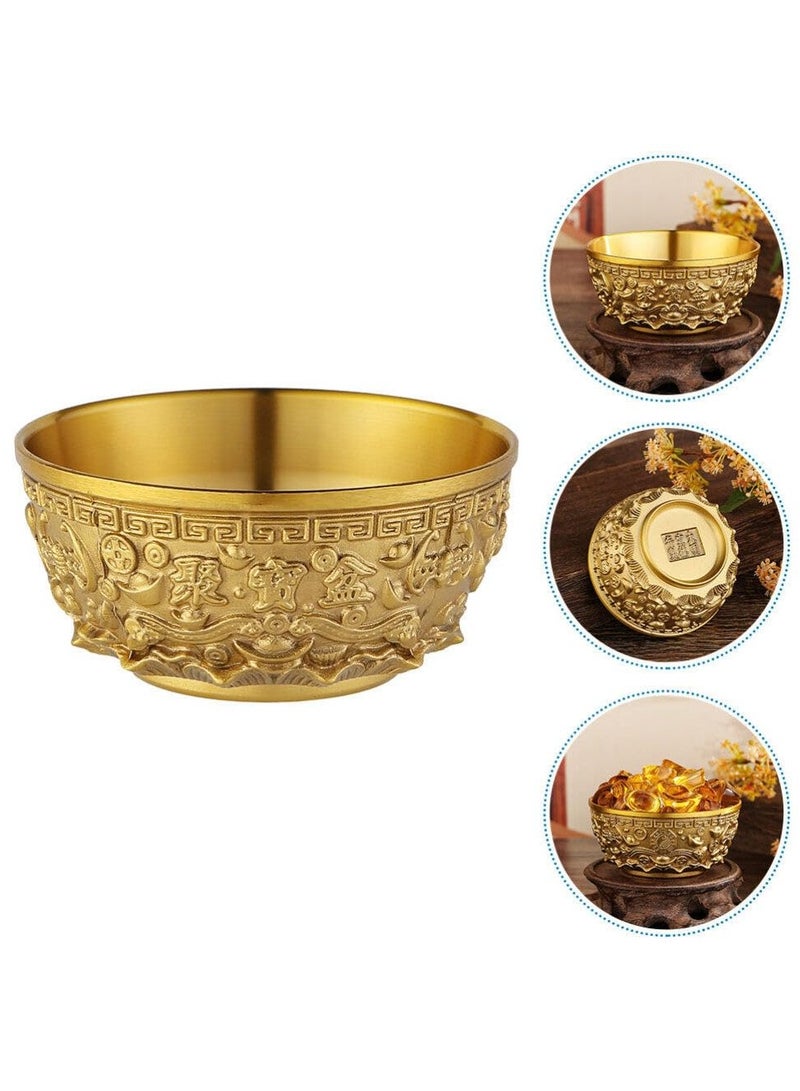 Excefore Brass Treasure Bowl, Gold Decor Home Decor Candy Bowl Treasure Basin Money Fortune Basin Treasure Bowl Chinese Fortune Bowl Desktop Decoration Home Supply Office Chinese Style Household Products - Image 3