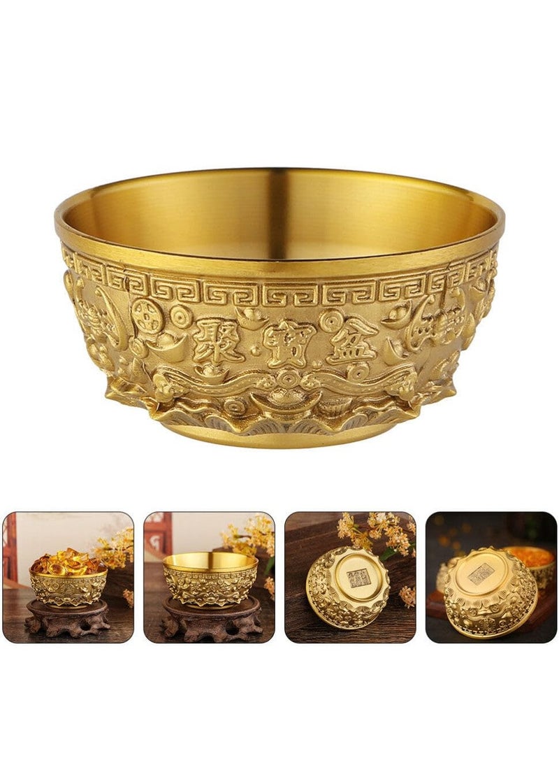 Excefore Brass Treasure Bowl, Gold Decor Home Decor Candy Bowl Treasure Basin Money Fortune Basin Treasure Bowl Chinese Fortune Bowl Desktop Decoration Home Supply Office Chinese Style Household Products - Image 2