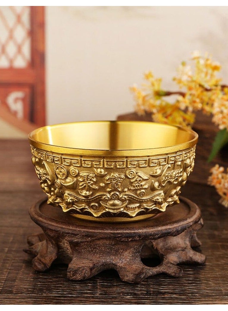 Excefore Brass Treasure Bowl, Gold Decor Home Decor Candy Bowl Treasure Basin Money Fortune Basin Treasure Bowl Chinese Fortune Bowl Desktop Decoration Home Supply Office Chinese Style Household Products - Image 5