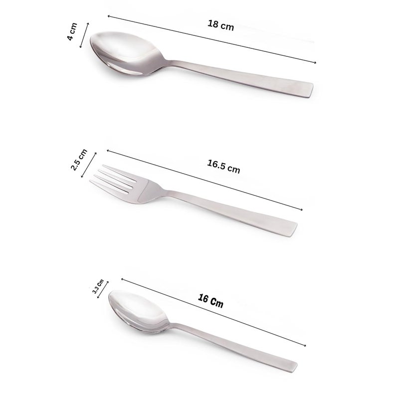 MGeezz Stainless Steel Spoons Forks Small Spoon Set of 18 with Stand Cutlery Set for Dining Table StylishPerfect Gifting Set for All Occasions - Image 4