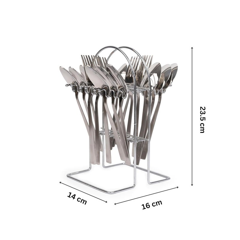MGeezz Stainless Steel Spoons Forks Small Spoon Set of 18 with Stand Cutlery Set for Dining Table StylishPerfect Gifting Set for All Occasions - Image 3