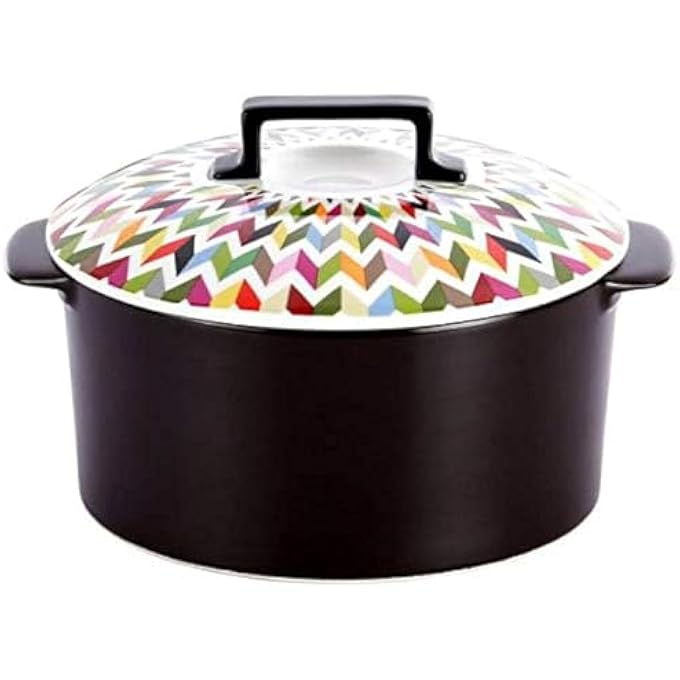 فرنش بول زيغي بلاك مع رسم متعدد الألوان 18 سم، مصنوع من البورسلين المطلي غير اللاصق مع غطاء ملون، يُستخدم في طباخ الغاز والكهرباء وأواني الفرن أيضًا. - Image 1