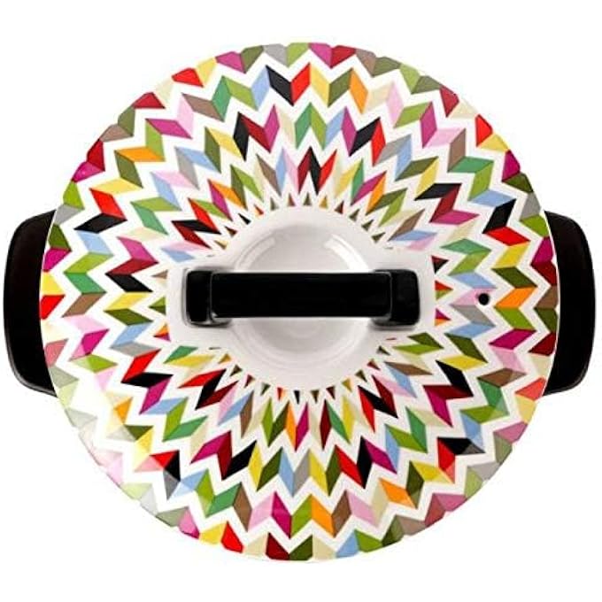 فرنش بول زيغي بلاك مع رسم متعدد الألوان 18 سم، مصنوع من البورسلين المطلي غير اللاصق مع غطاء ملون، يُستخدم في طباخ الغاز والكهرباء وأواني الفرن أيضًا. - Image 2