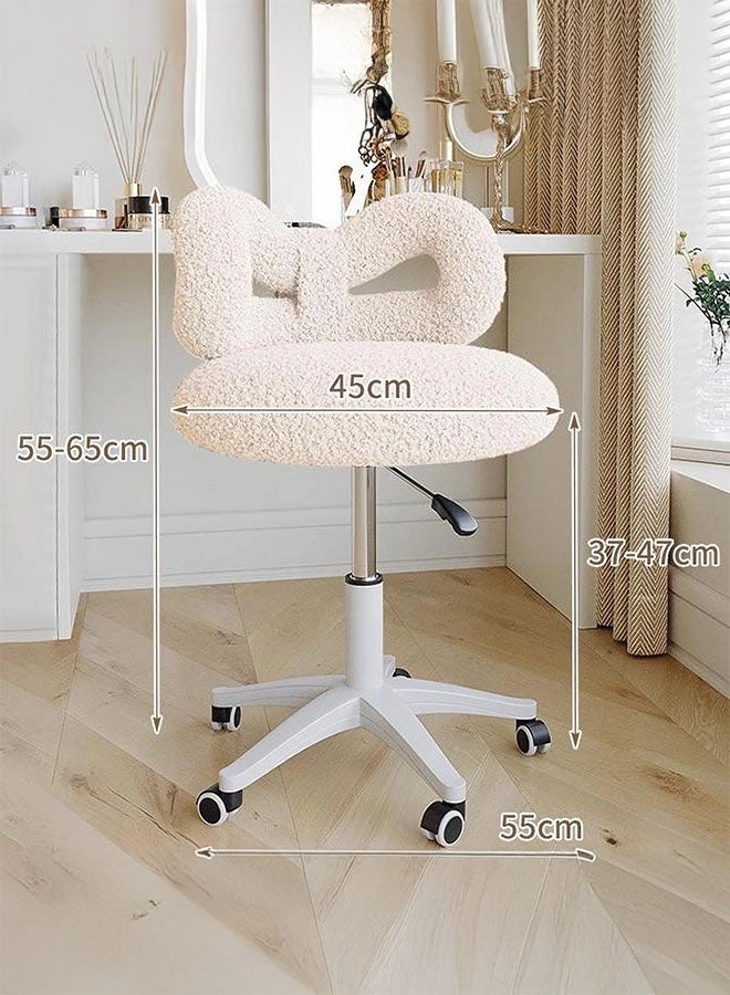 جوميلا كراسي زينة بعجلات، كرسي مكتبي لطيف مغطى بالفرو، قابل لتعديل الطول بدون قاعدة، مقعد دوار قابل للتعديل للفتيات والنساء للمكتب المنزلي وغرفة النوم (أبيض) - Image 5