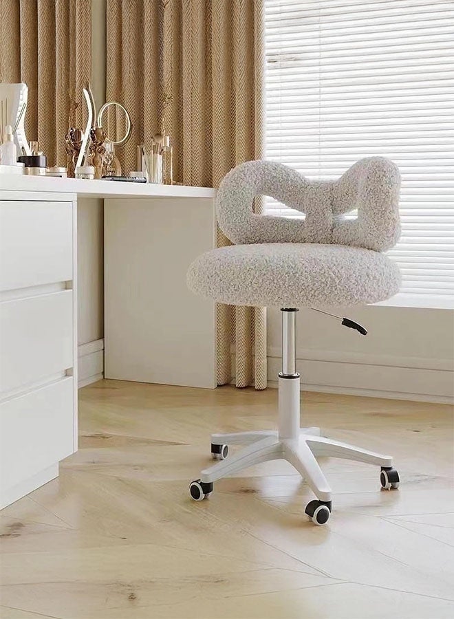 جوميلا كراسي زينة بعجلات، كرسي مكتبي لطيف مغطى بالفرو، قابل لتعديل الطول بدون قاعدة، مقعد دوار قابل للتعديل للفتيات والنساء للمكتب المنزلي وغرفة النوم (أبيض) - Image 4