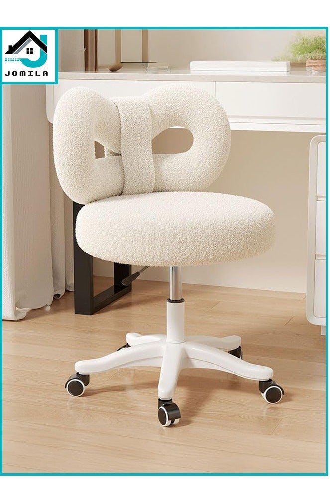 جوميلا كراسي زينة بعجلات، كرسي مكتبي لطيف مغطى بالفرو، قابل لتعديل الطول بدون قاعدة، مقعد دوار قابل للتعديل للفتيات والنساء للمكتب المنزلي وغرفة النوم (أبيض) - Image 1