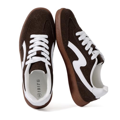 IDIFU Brown Sneakers for Women Comfortable Cute Casual Tennis Shoes Non Slip Memory Foam Lightweight Fashion Retro SneakersBrown 8 - Image 1