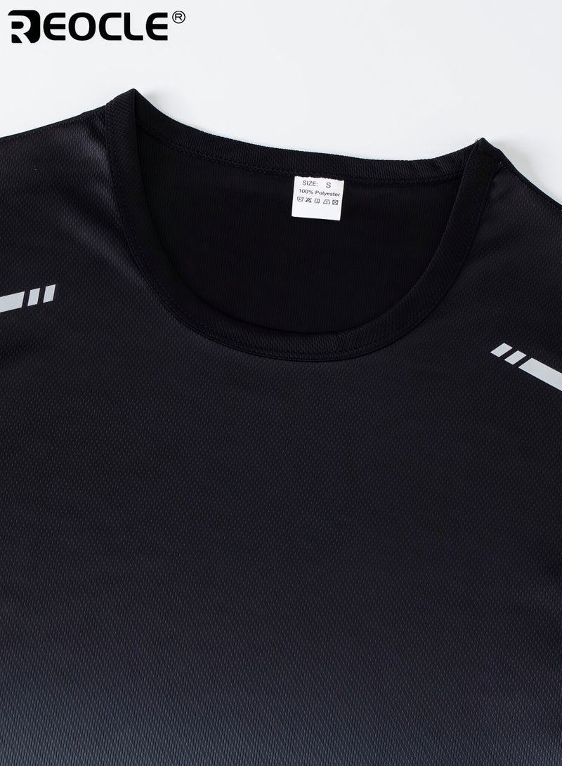 REOCLE 3PCS Men's Fitness Set Athletic Shorts Short Sleeve Shirt and Base Layer Pants Polyester Blend Summer Sportswear for Running and Training Workout Apparel Gym Clothes for Men - Image 4